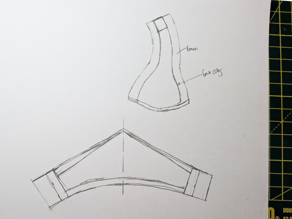 Drawing on seam allowances and back overlap